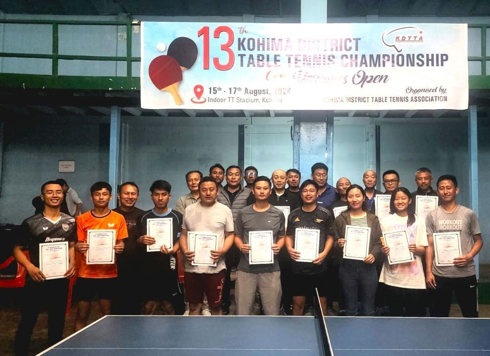 Winners of the Kohima District Table Tennis Championship cum Veterans Open with KDTTA officials.